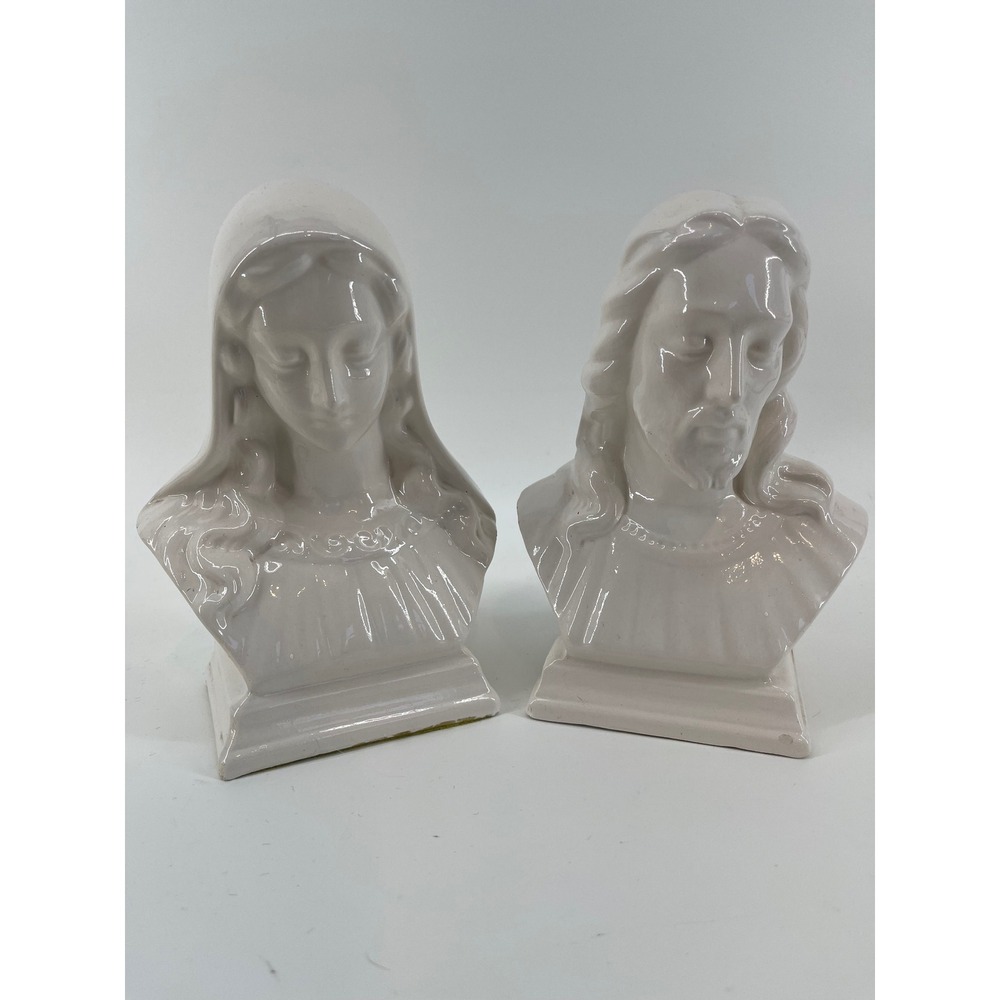 Handmade Ceramic Bust Set -White  Religious Jesus Mary Ave Maria Holy Trinity